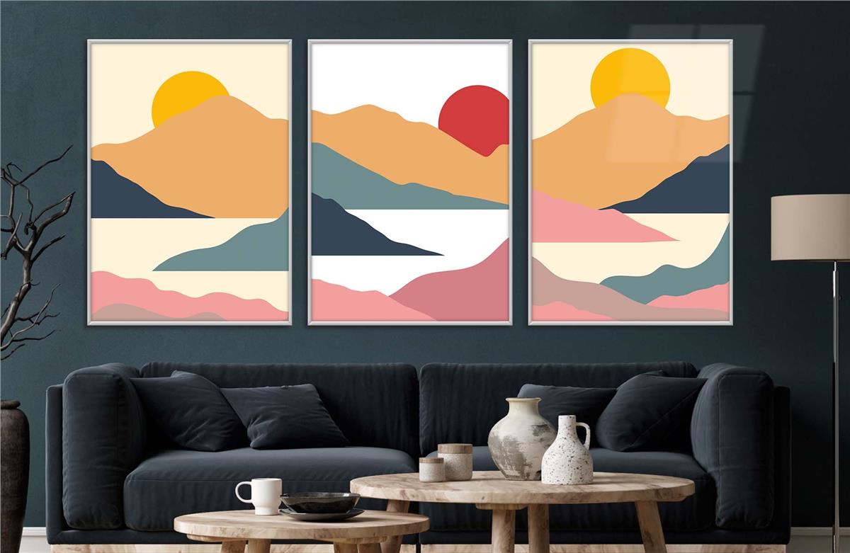 Alüminyum Çerçeveli Sanat Temalı 3'lü Set MDF Tablo 0027