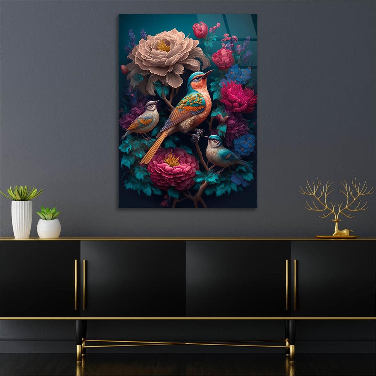 Dikey Sanat Temalı Cam Tablo 349
