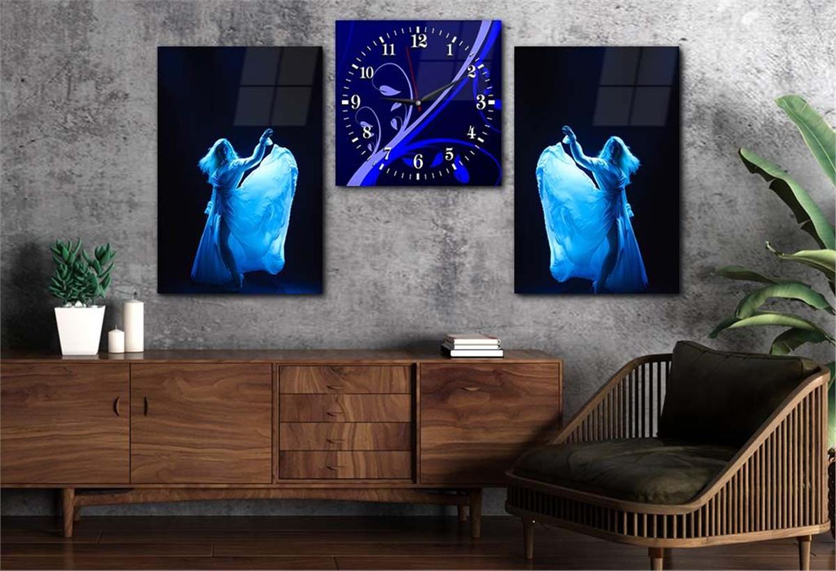 Tempered Glasss Wall Arts Art-Themed Set with Clock