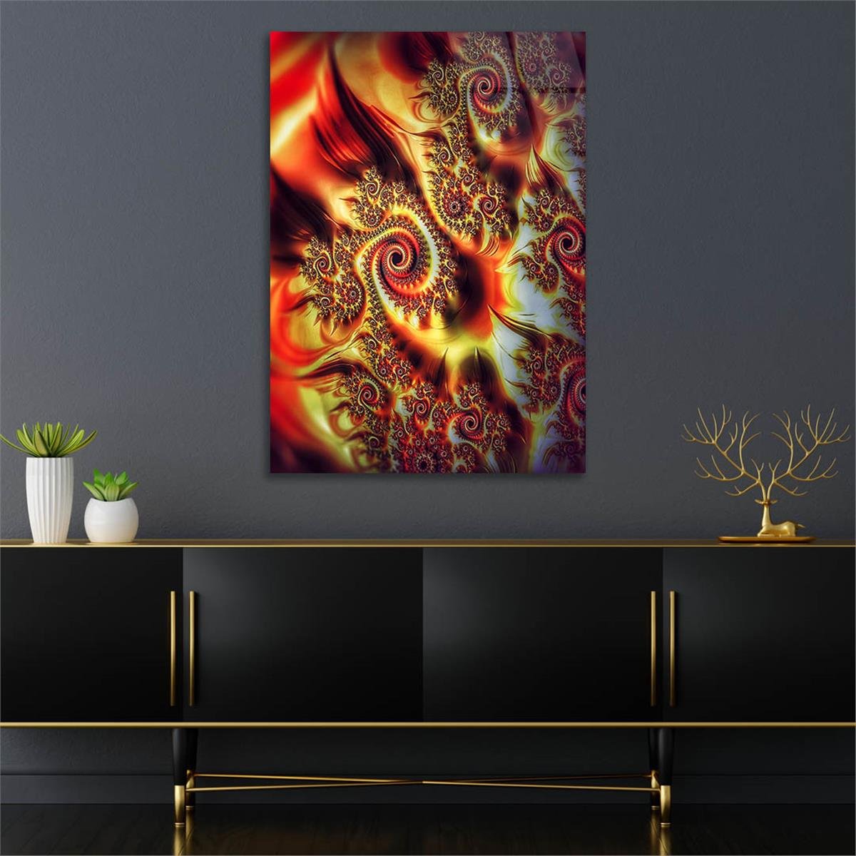 Dikey Sanat Temalı Cam Tablo 475