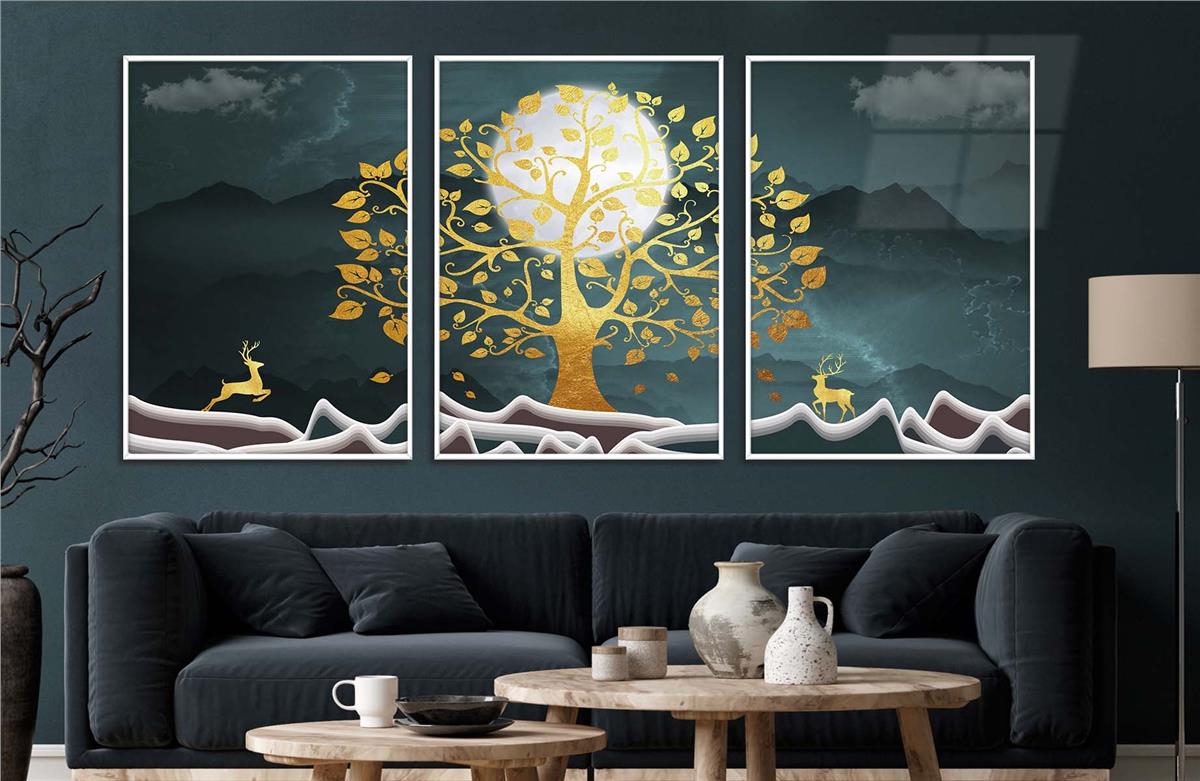Alüminyum Çerçeveli Sanat Temalı 3'lü Set MDF Tablo 0029