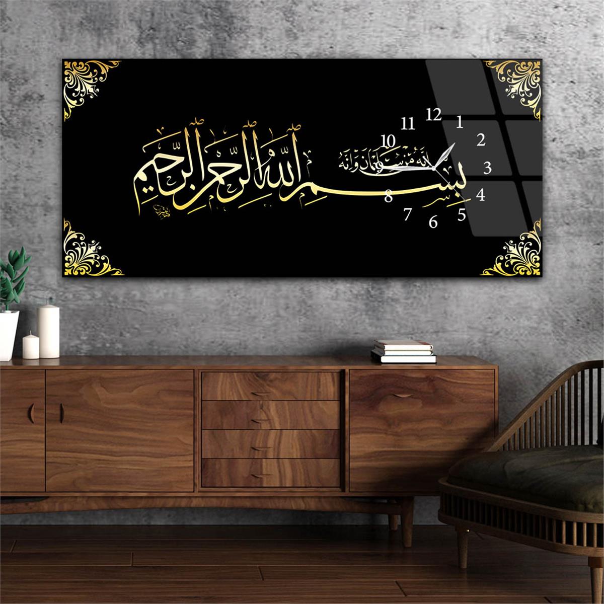 لوحة زجاجية أفقية ذات طابع ديني مع ساعة جانبية 069