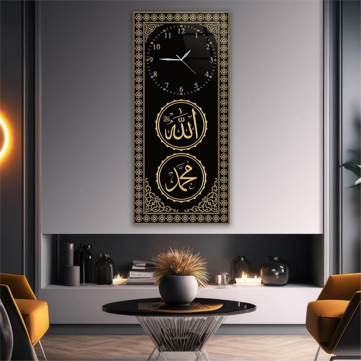 Vertical Religious Themed Glass Wall Art with Clock at the Top  045