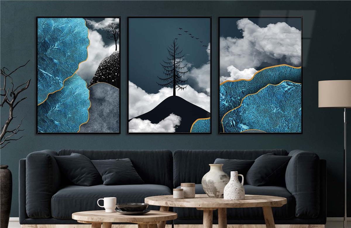 Alüminyum Çerçeveli Sanat Temalı 3'lü Set MDF Tablo 0070