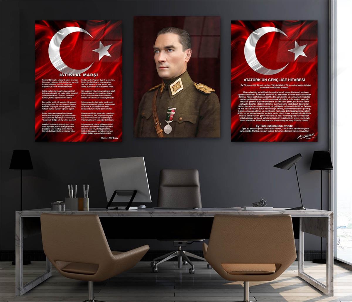  3'lü Set VatanTemalı Cam Tablo 32