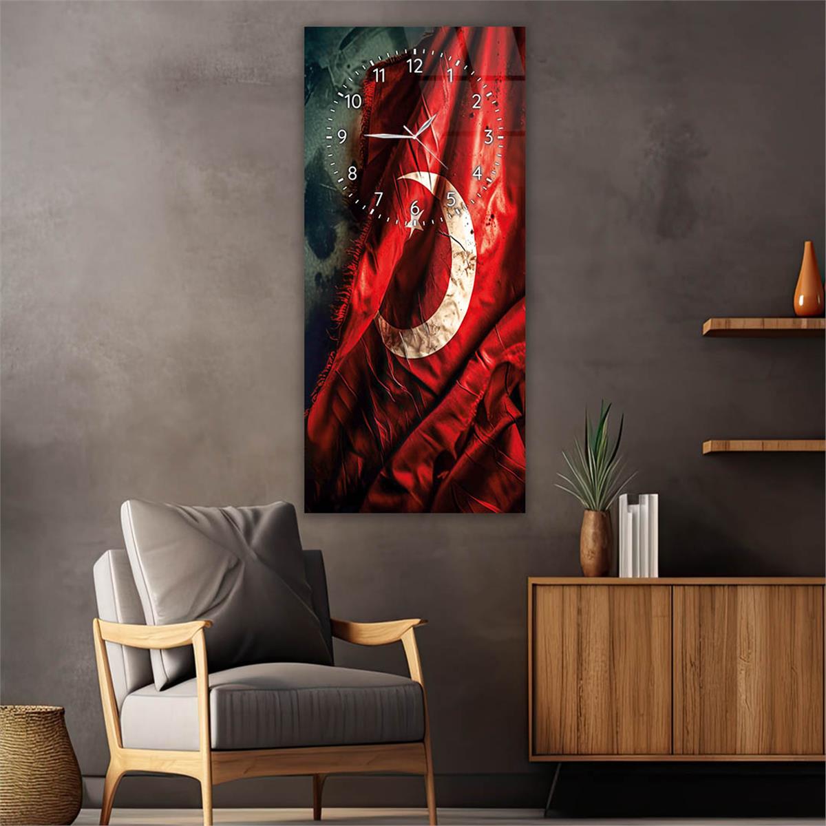 Vertical National Themed Glass Wall Art with Clock at the Top 013