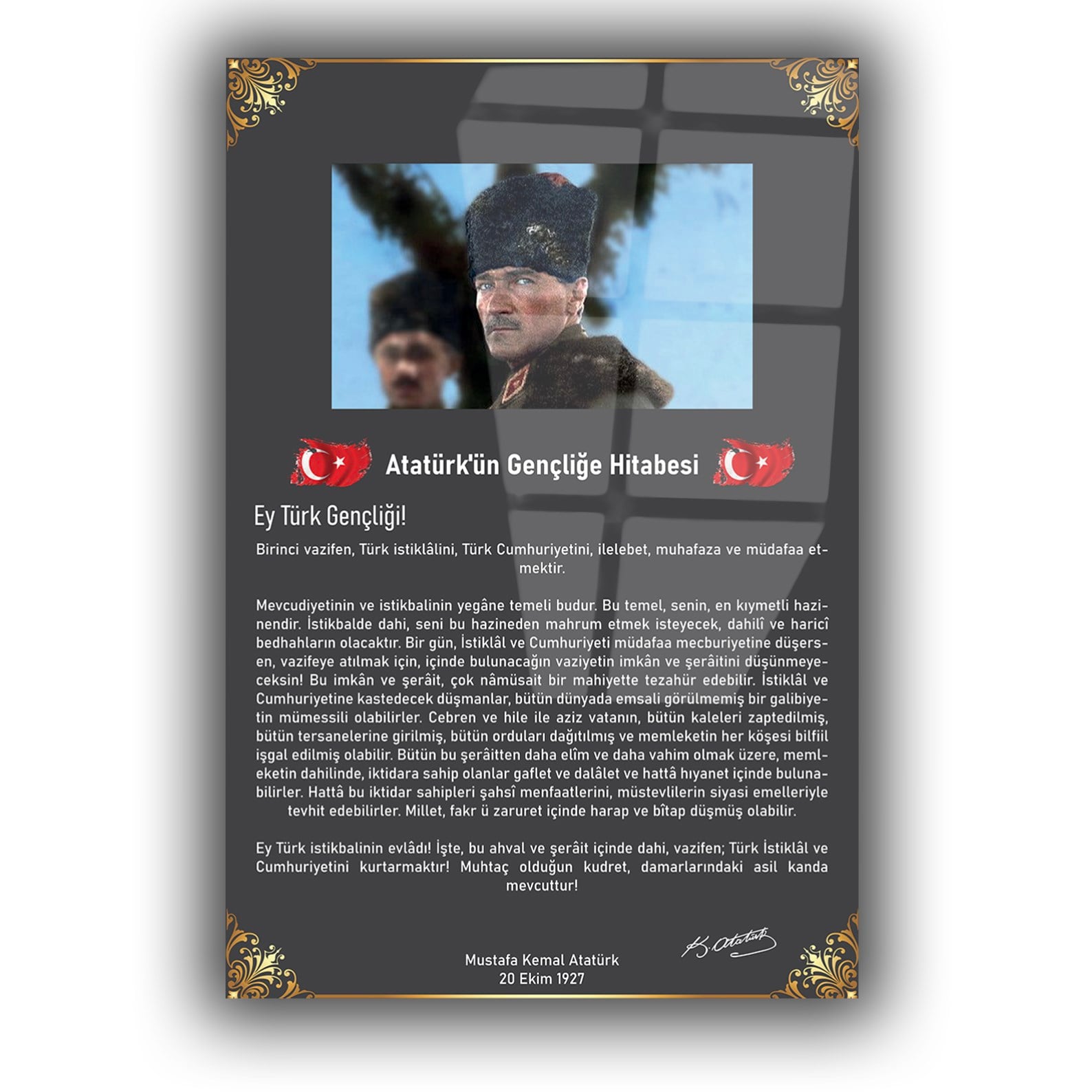 GENÇLİĞE HİTABE YAZILI CAM TABLO