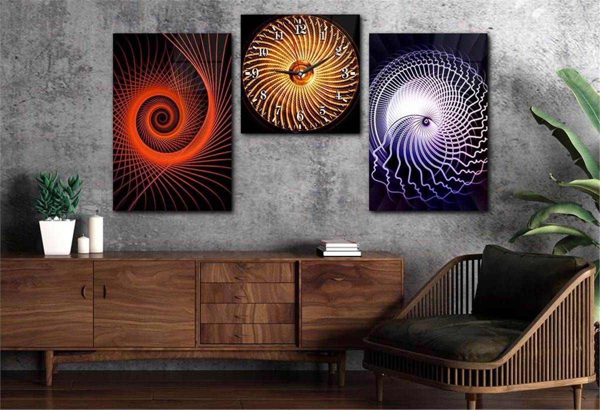 Tempered Glasss Wall Arts Art-Themed Set with Clock