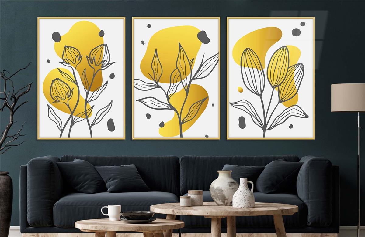 Alüminyum Çerçeveli Sanat Temalı 3'lü Set MDF Tablo 0009