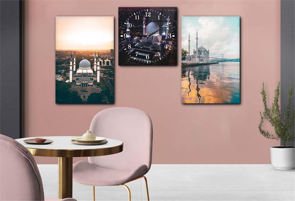 Tempered Glasss Wall Arts Religious-Themed Set with Clock