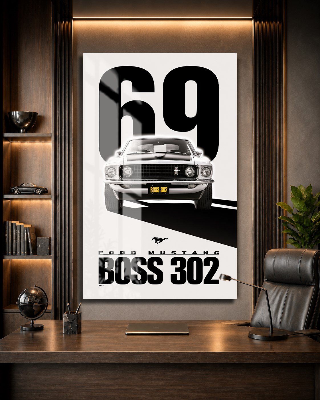Beyaz 1969 Ford Mustang Boss 302 Cam Tablo