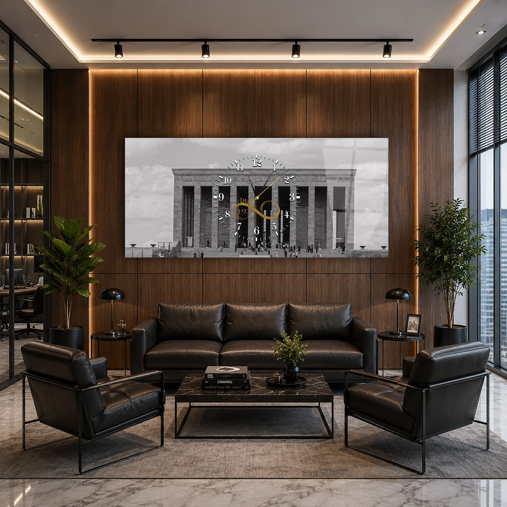 Middle-Clock, Homeland-Themed Horizontal Glass Wall Painting 059