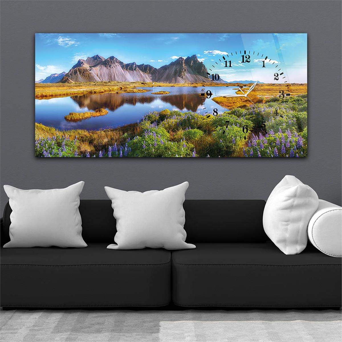Side-Clock, Art And Nature-Themed Horizontal Glass Wall Painting 034