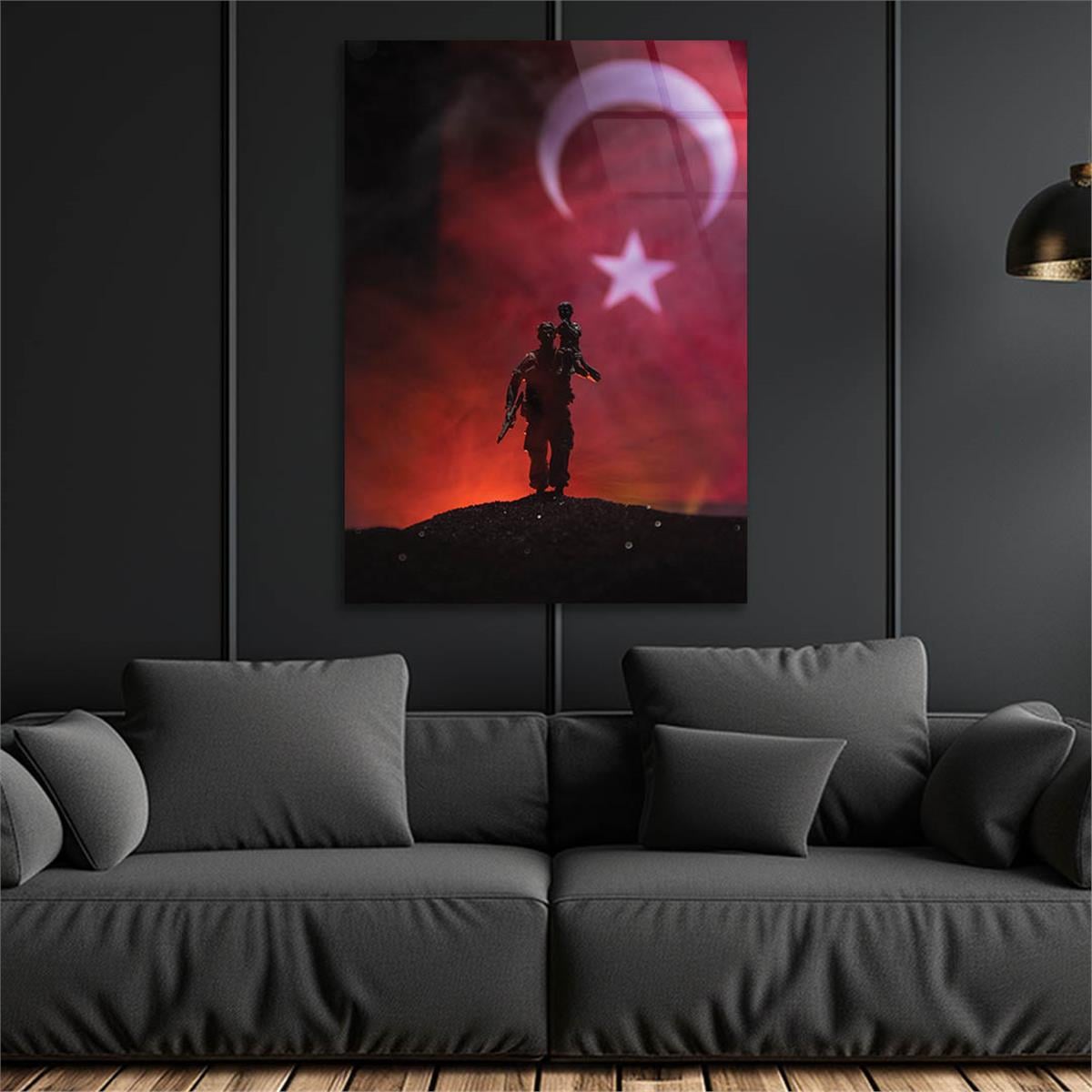 Turkish Flag and Turkish Soldier Glass Wall Art