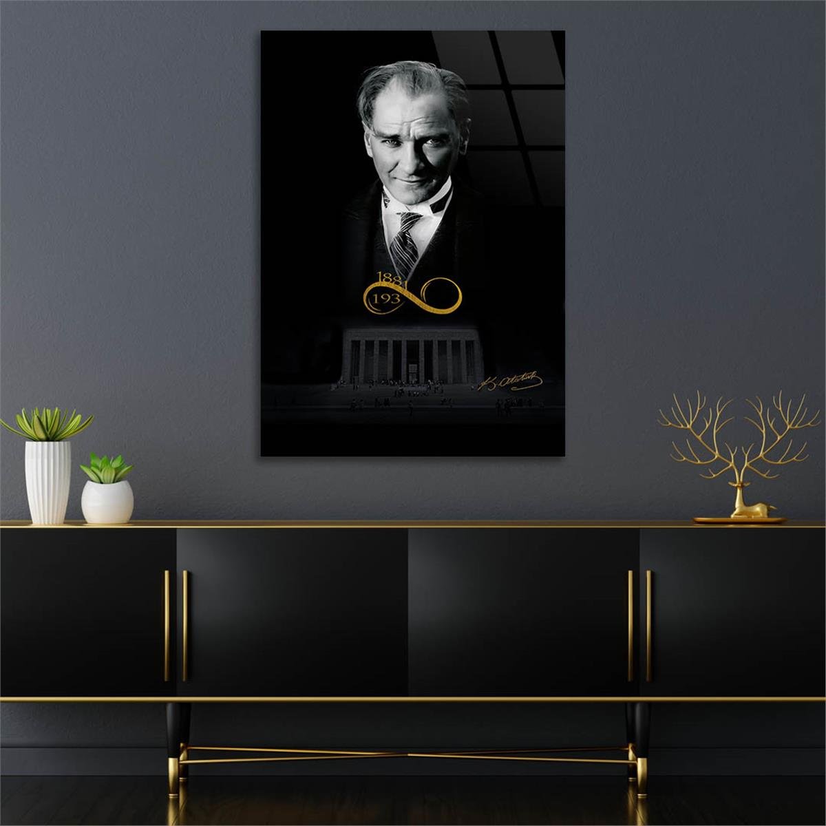 Mustafa Kemal Atatürk and His Signature Glass Wall Art