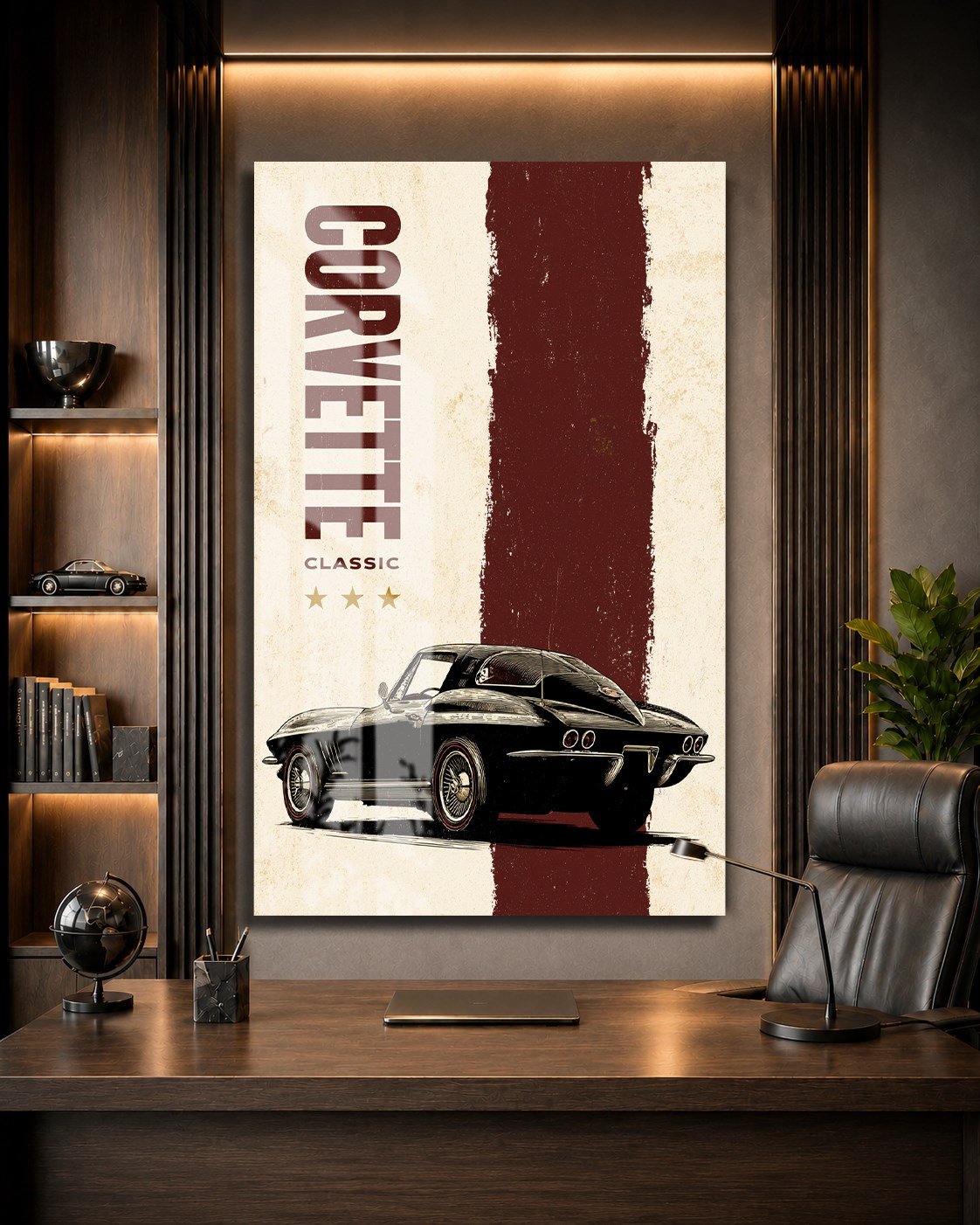 Klasik Siyah Corvette Cam Tablo