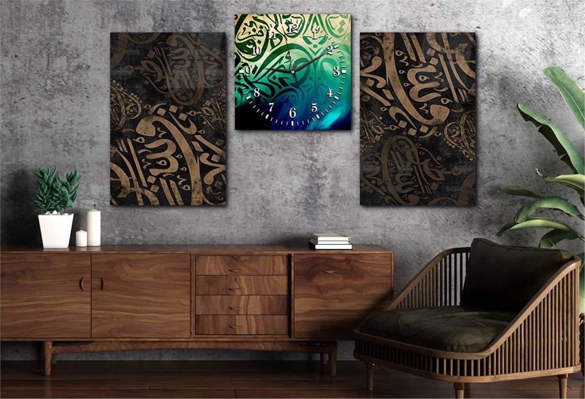 Tempered Glasss Wall Arts Religious-Themed Set with Clock