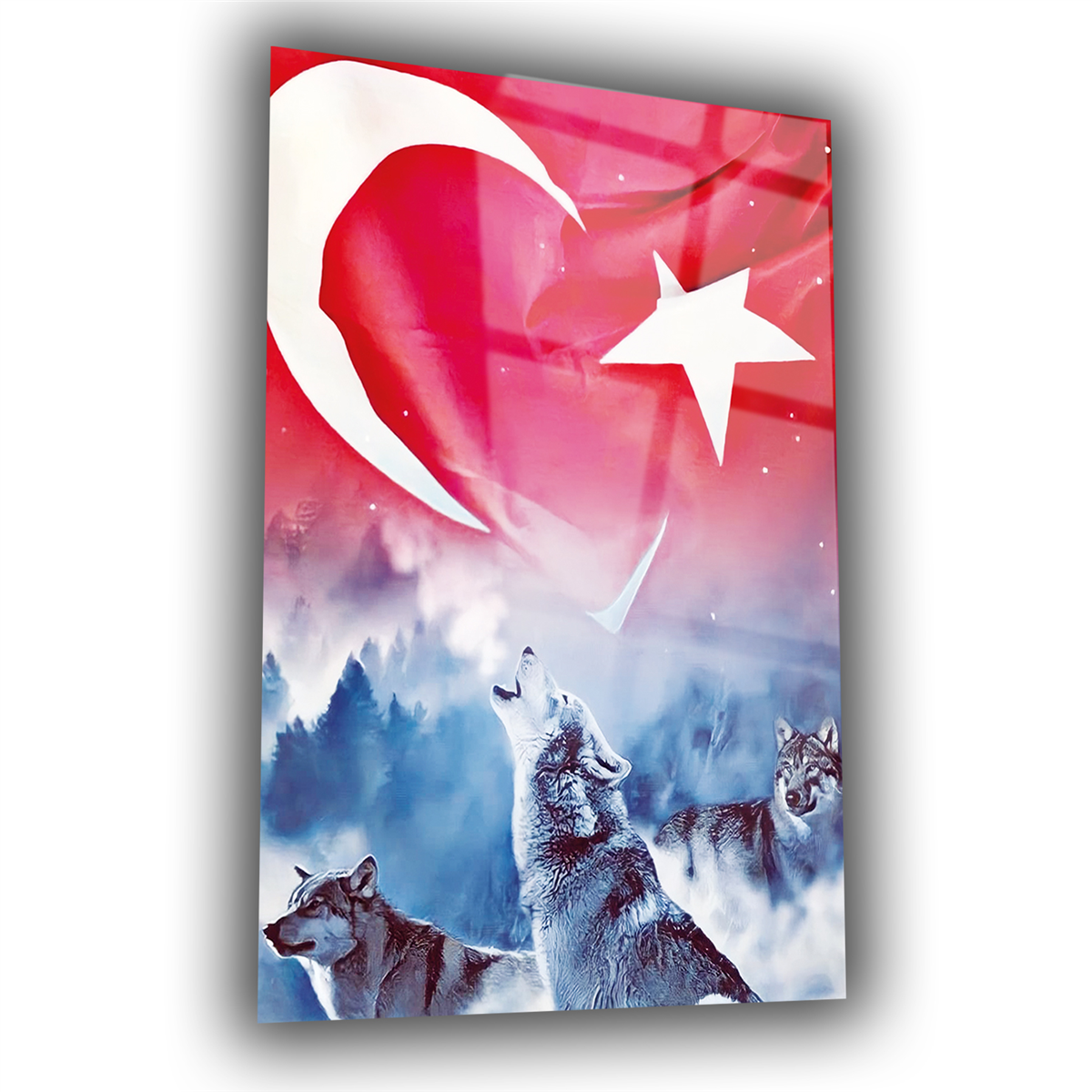TÜRK BAYRAĞI VE KURT GÖRSELLİ CAM TABLO 