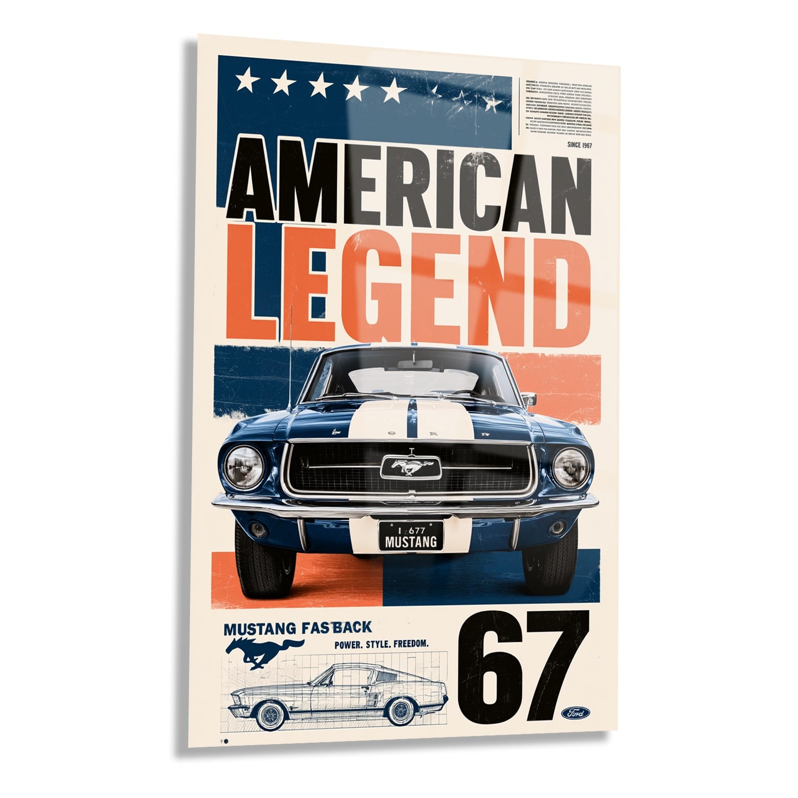 Mavi 1967 Ford Mustang Cam Tablo