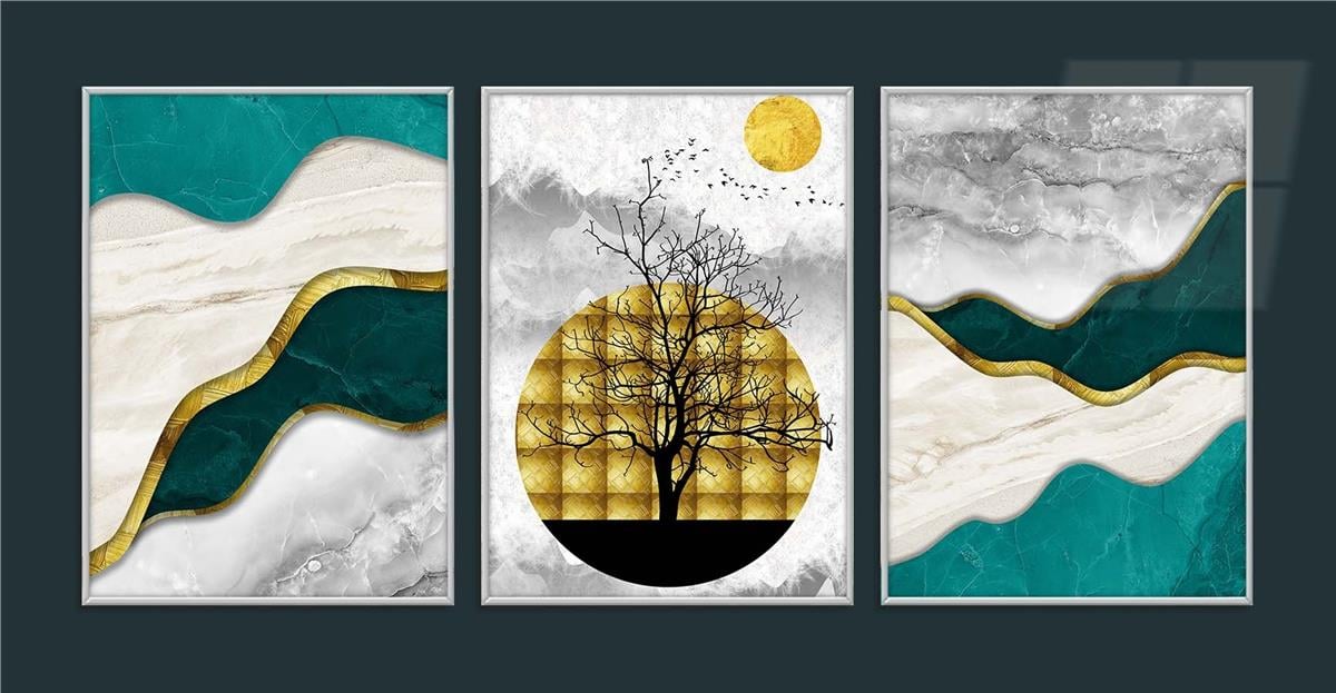 Alüminyum Çerçeveli Sanat Temalı 3'lü Set MDF Tablo 0054