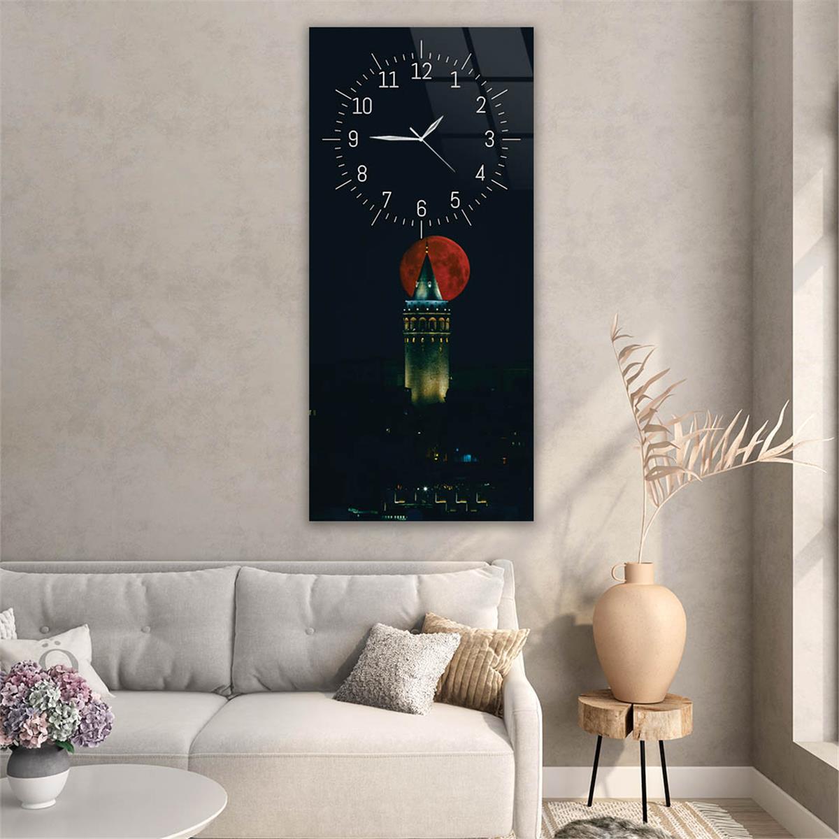 Tableau en verre à thème art et nature vertical avec horloge en haut 056