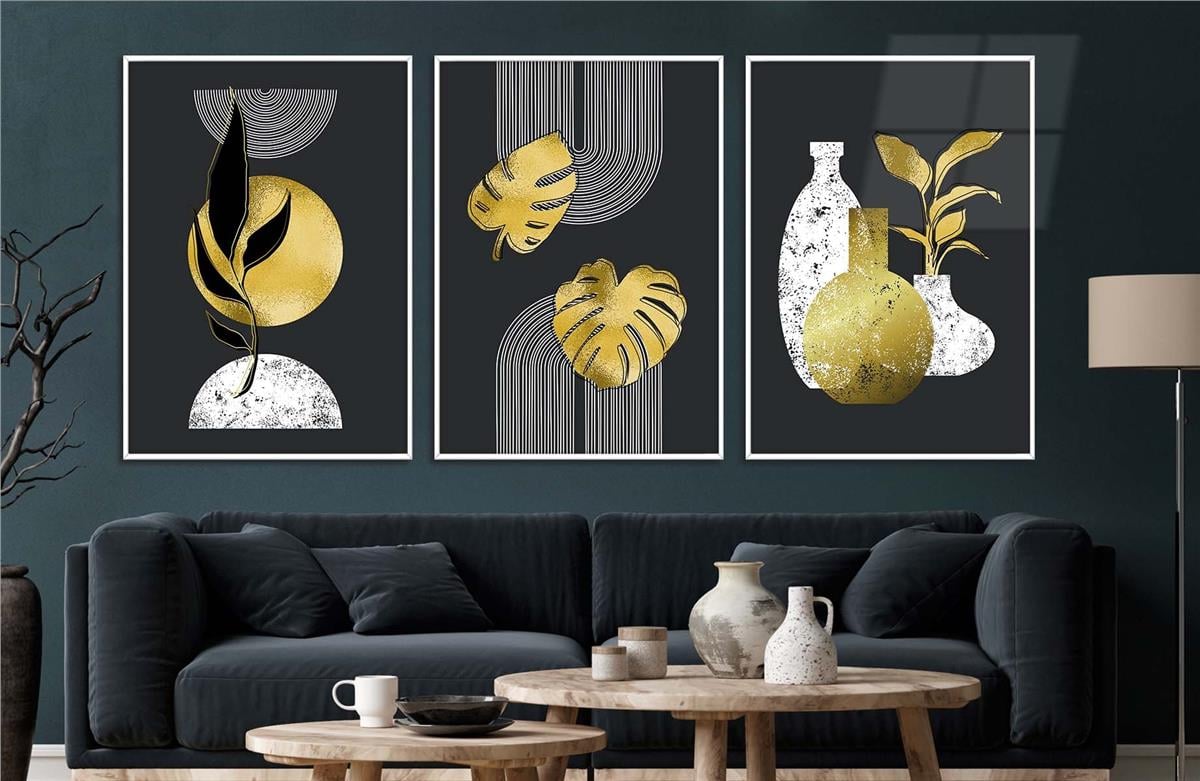 Alüminyum Çerçeveli Sanat Temalı 3'lü Set MDF Tablo 0008