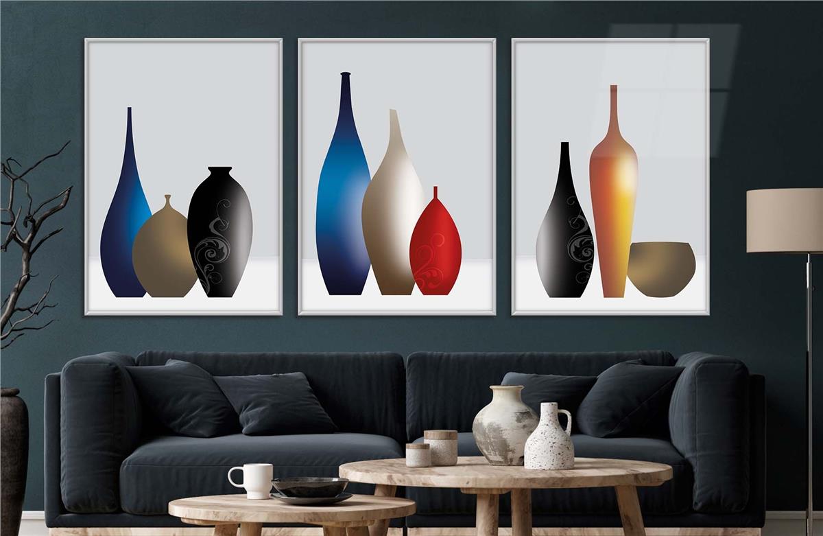 Alüminyum Çerçeveli Sanat Temalı 3'lü Set MDF Tablo 0047