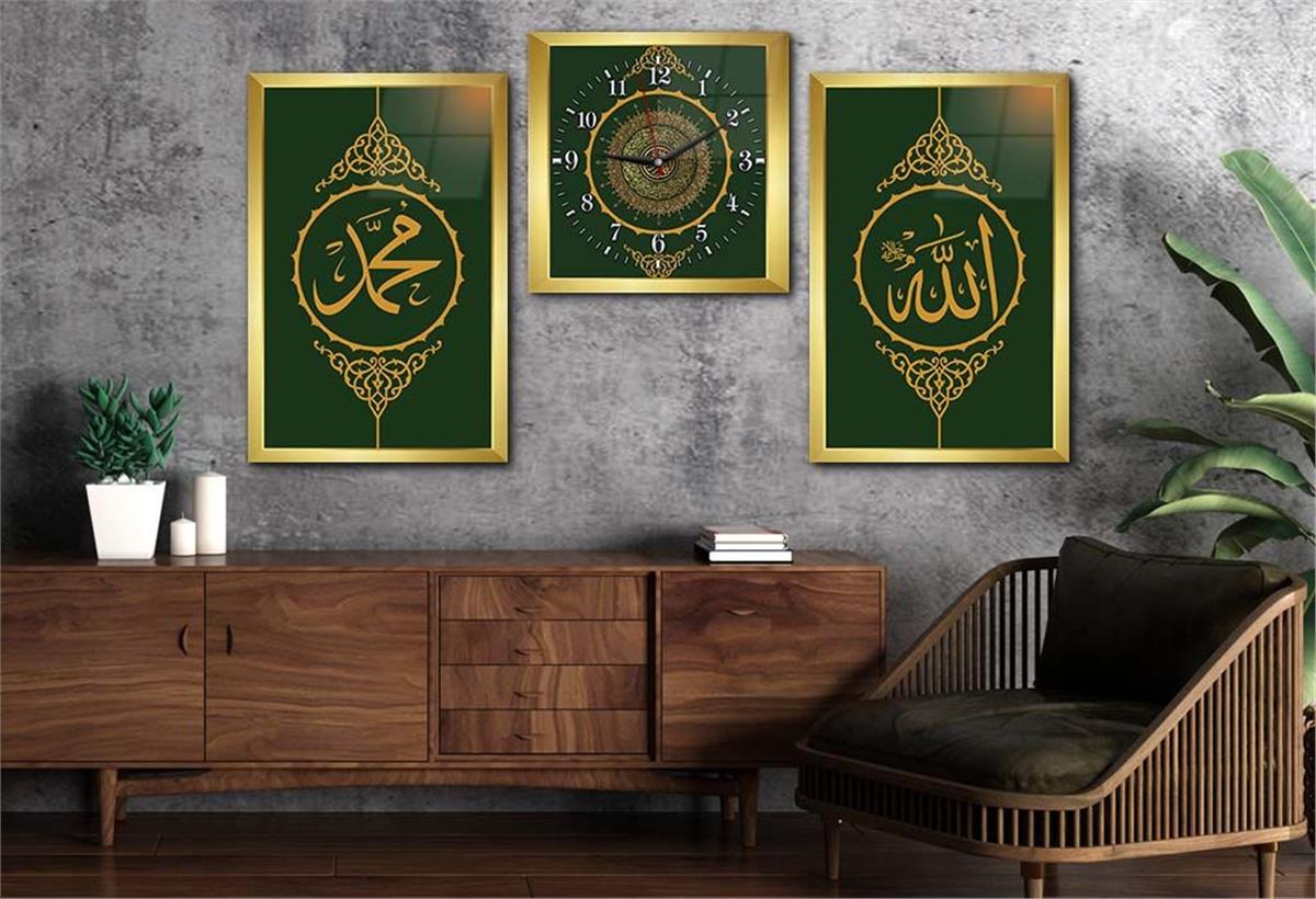 مجموعة لوح زجاجي ديني مع ساعة