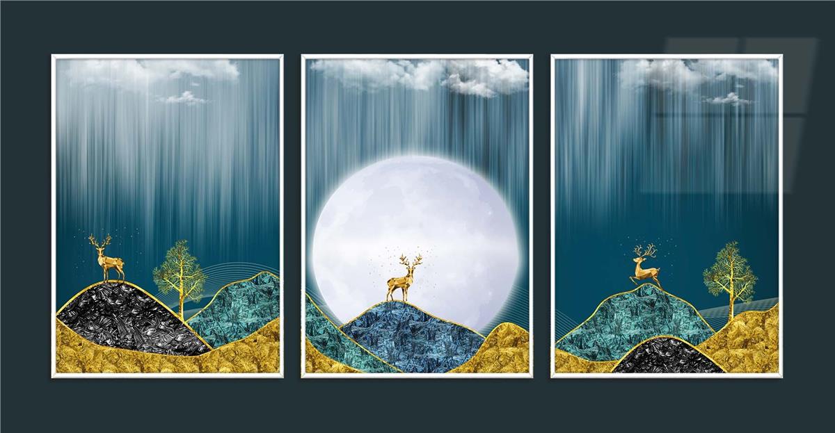 Alüminyum Çerçeveli Sanat Temalı 3'lü Set CAM Tablo 0042