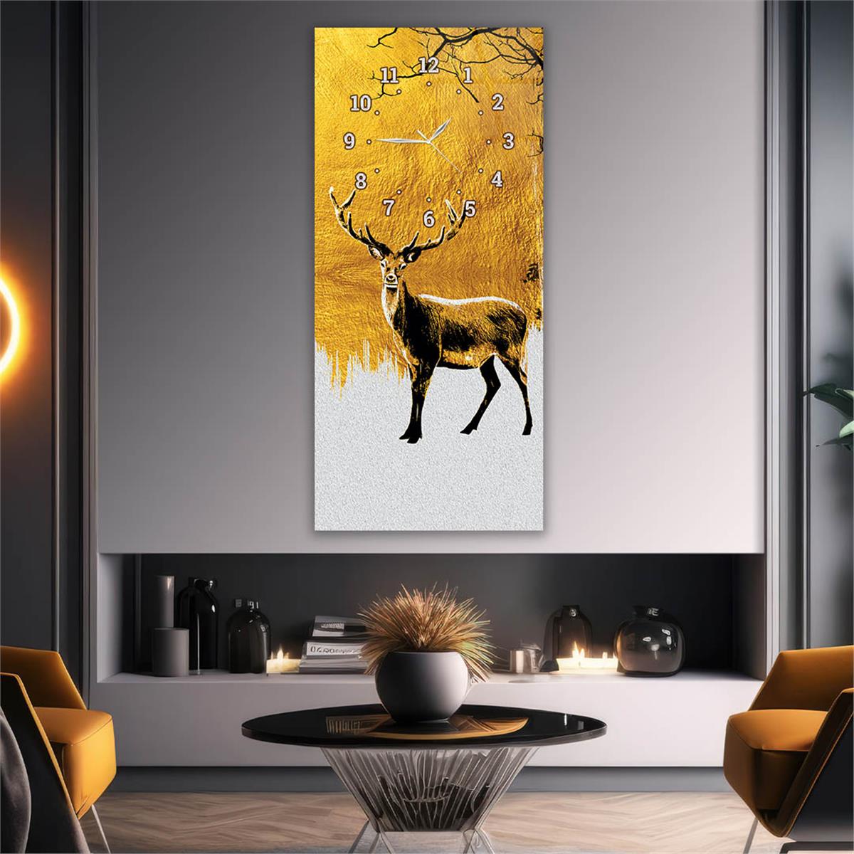 Tableau en verre à thème art et nature vertical avec horloge en haut 055