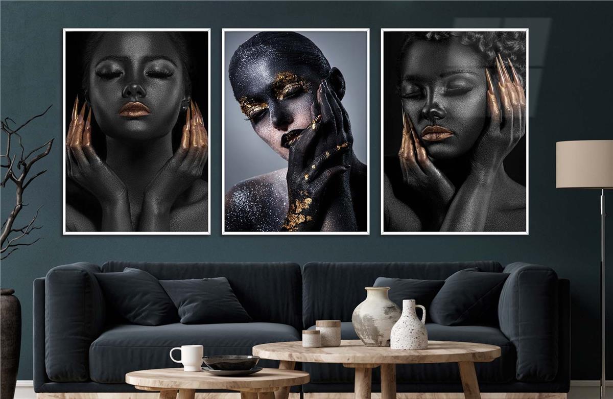 Alüminyum Çerçeveli Sanat Temalı 3'lü Set CAM Tablo 0072