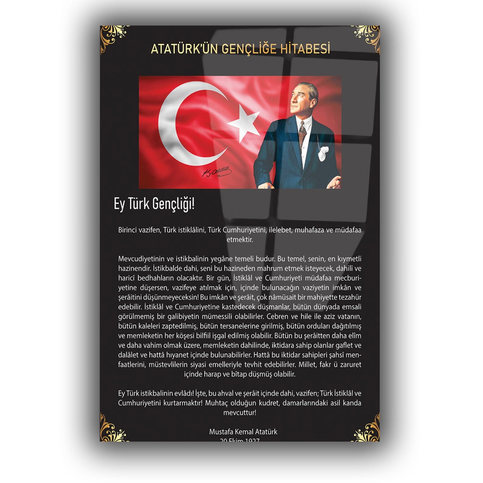 GENÇLİĞE HİTABE YAZILI CAM TABLO