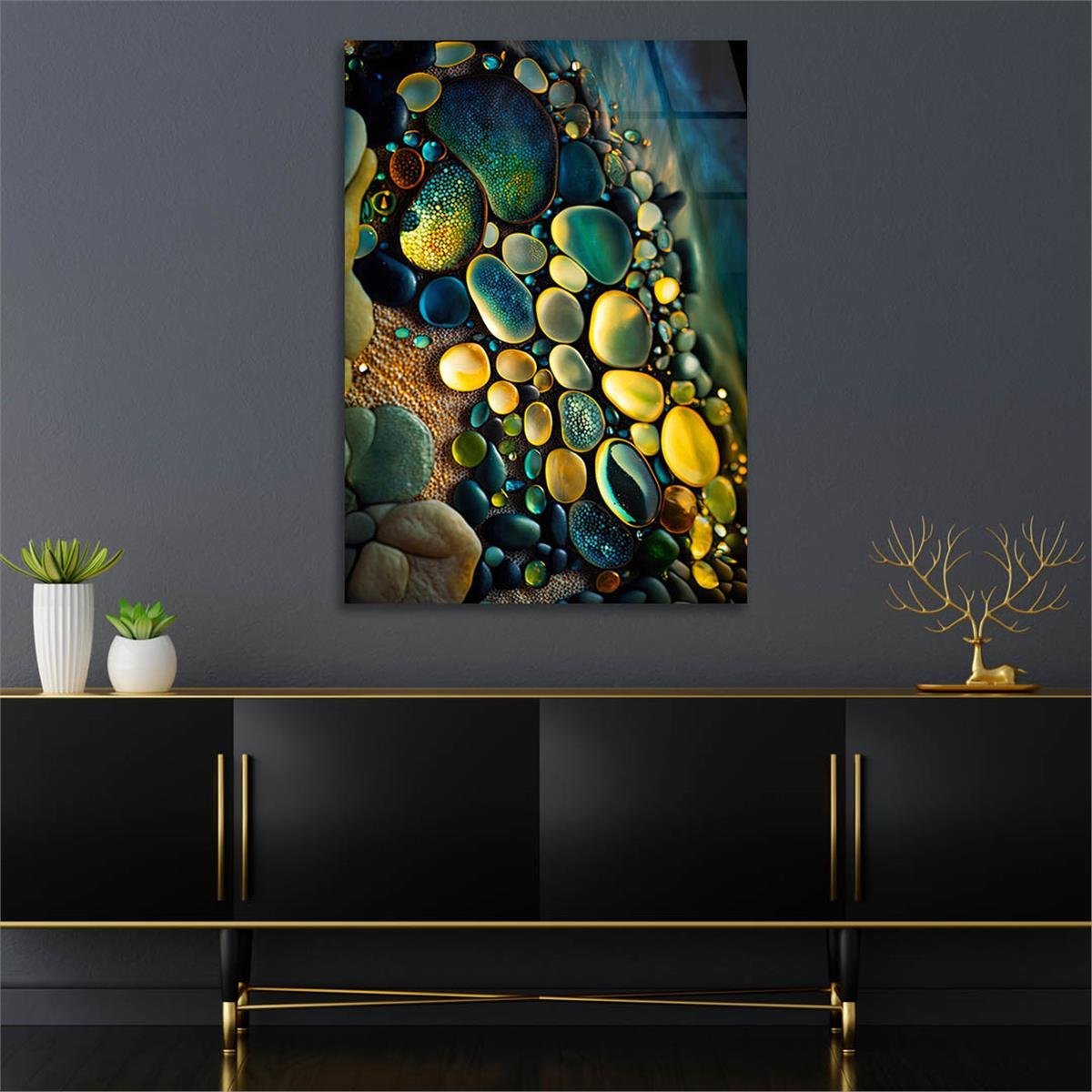 Dikey Sanat Temalı Cam Tablo 470