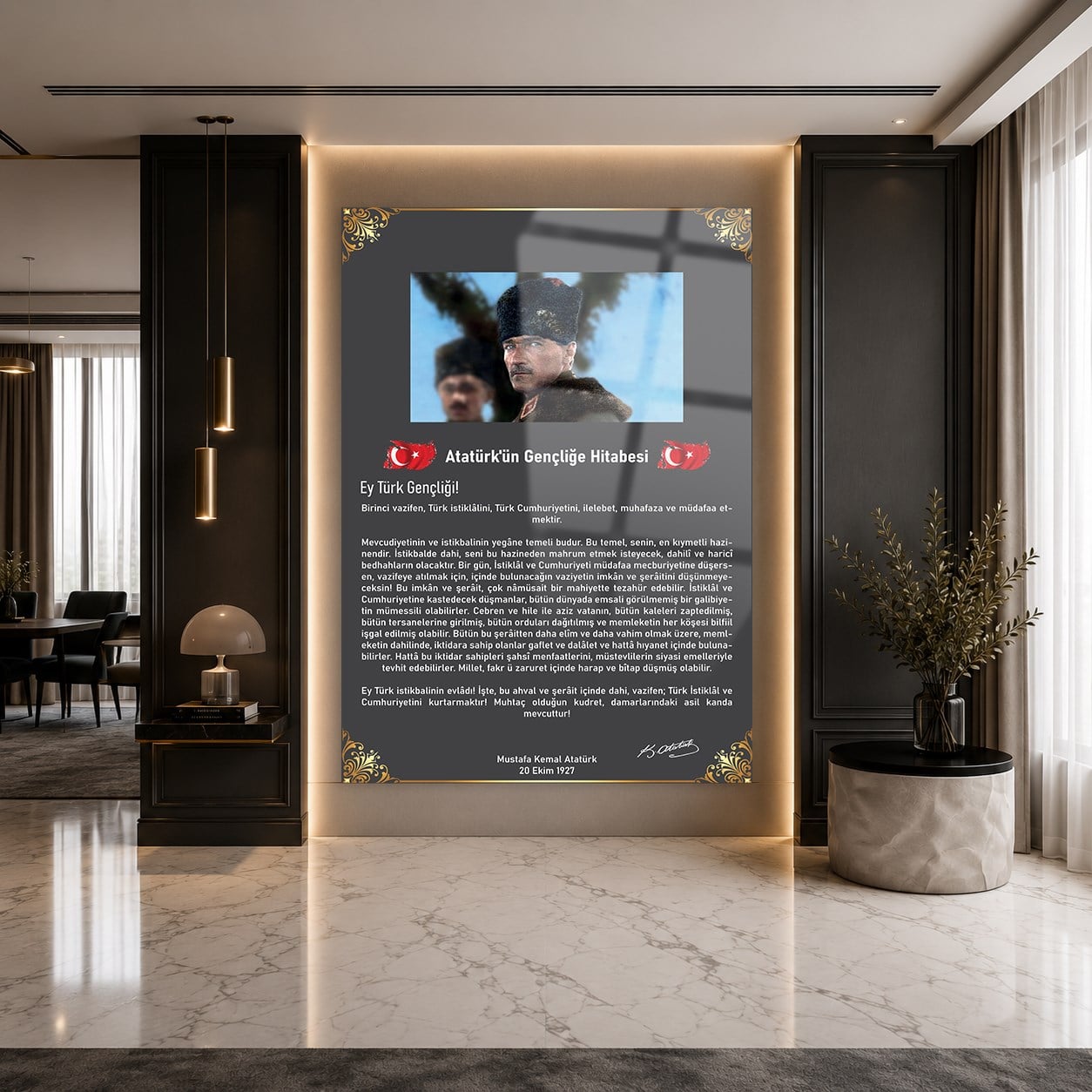 GENÇLİĞE HİTABE YAZILI CAM TABLO