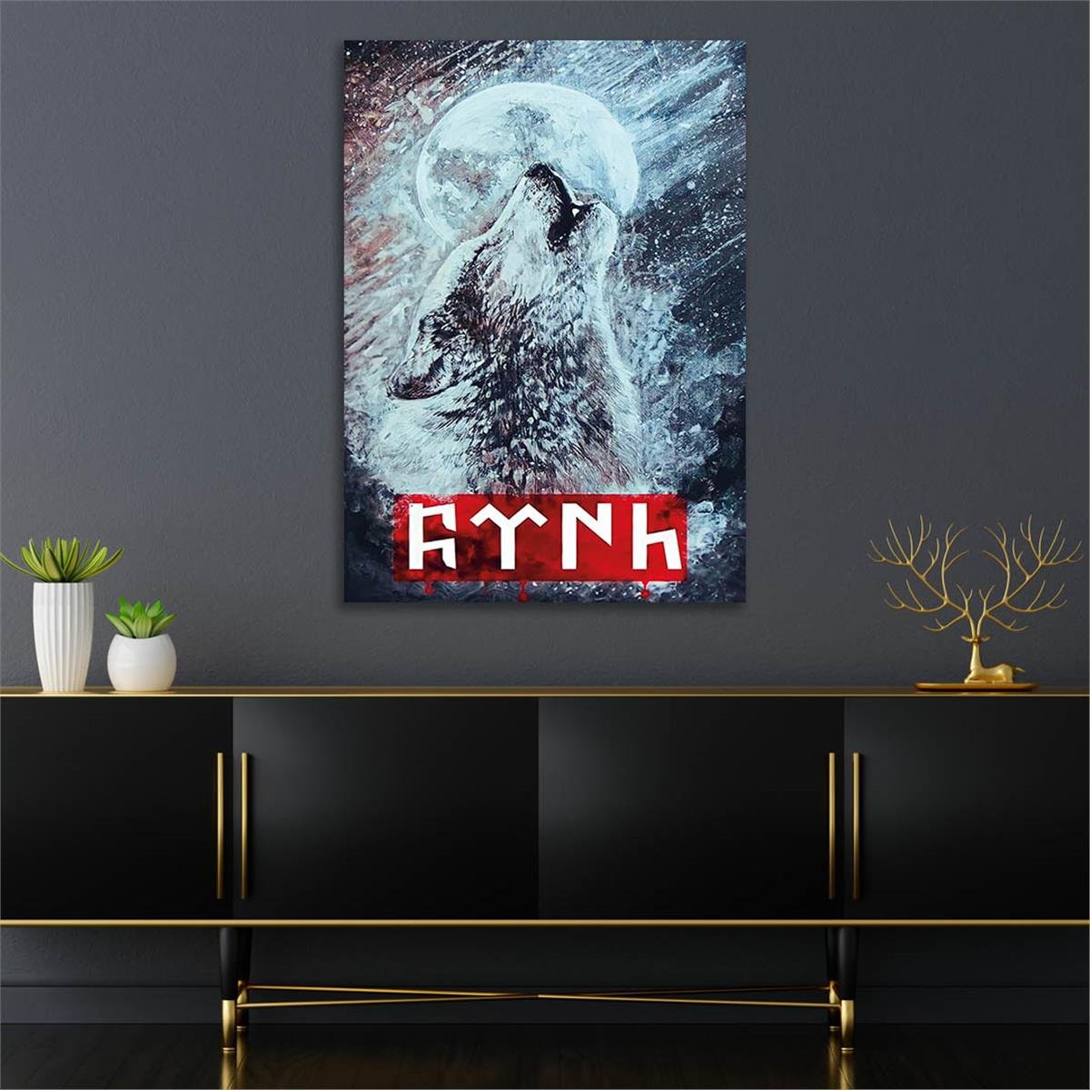 Howling Wolf and TÜRK Inscription Glass Wall Art