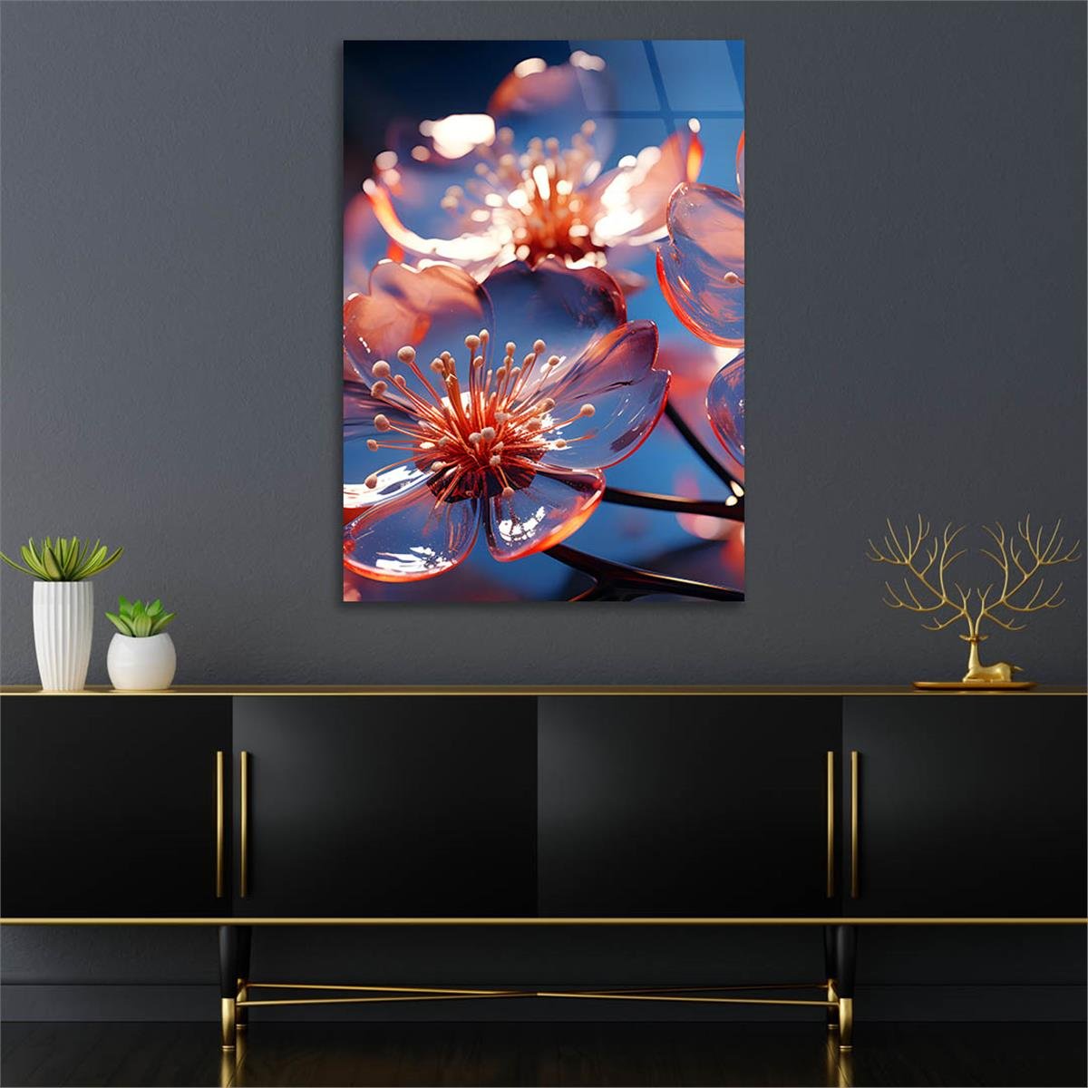 Dikey Sanat Temalı Cam Tablo 353