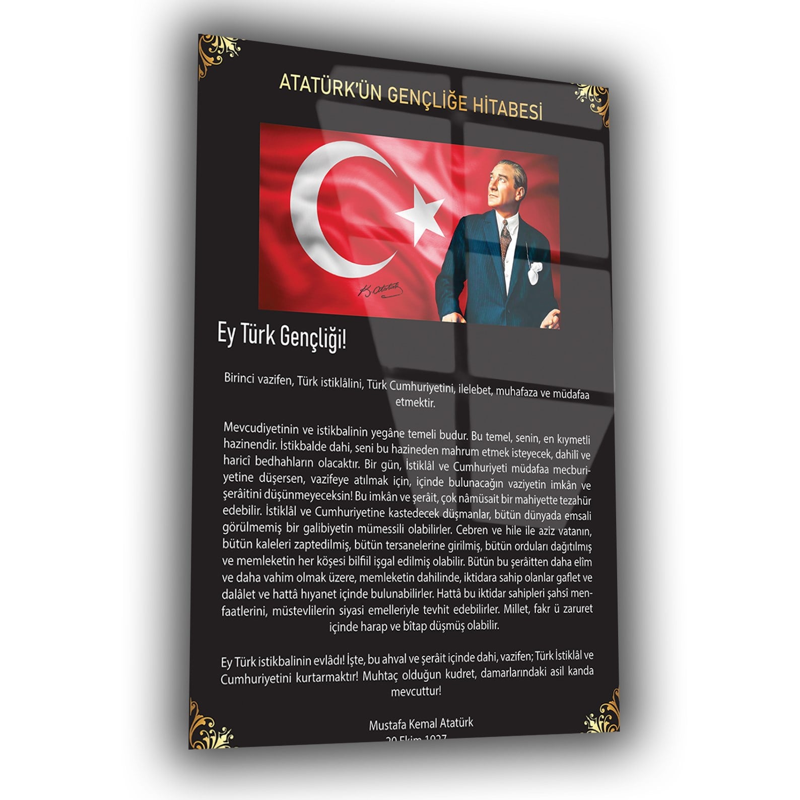 GENÇLİĞE HİTABE YAZILI CAM TABLO