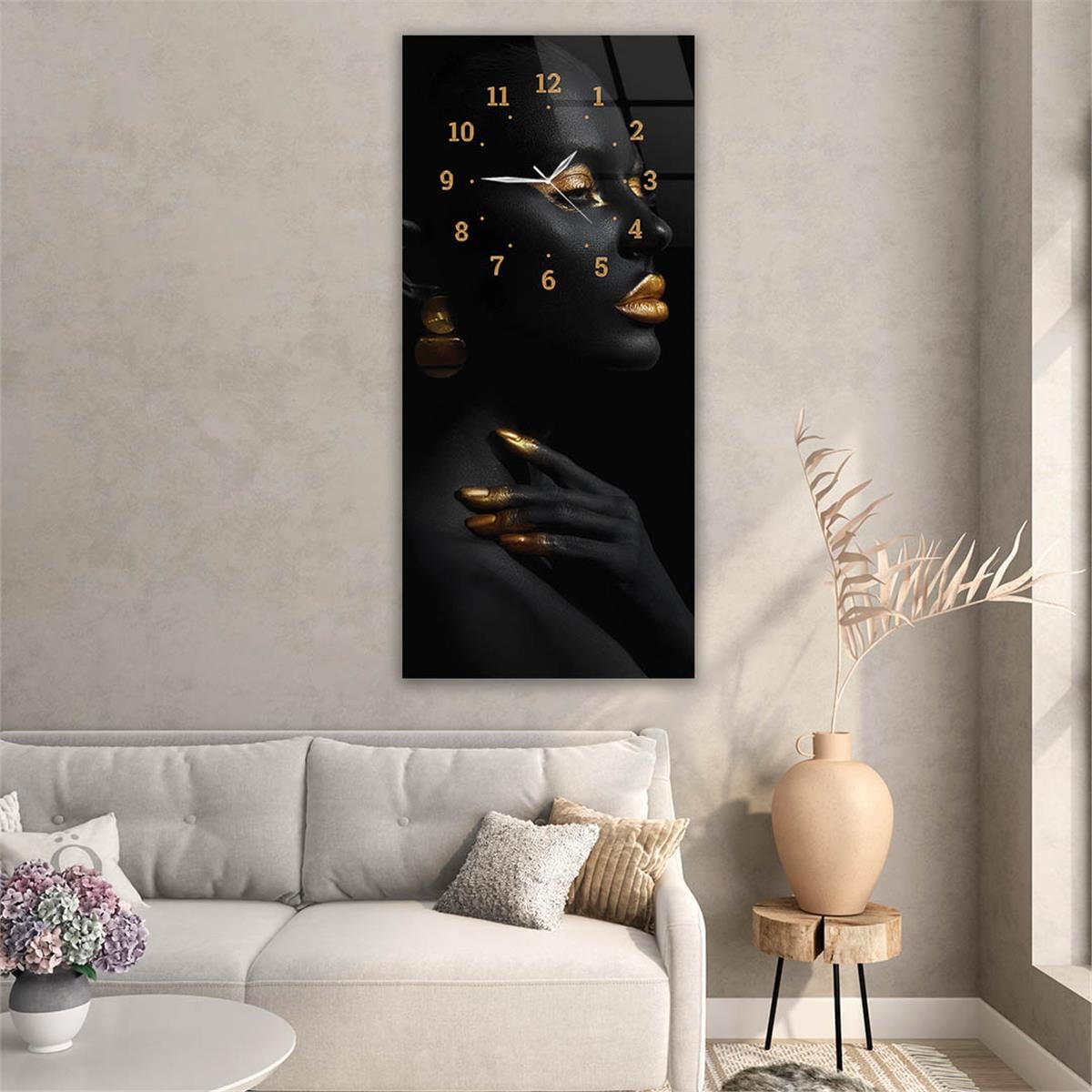 Tableau en verre à thème art et nature vertical avec horloge en haut 077
