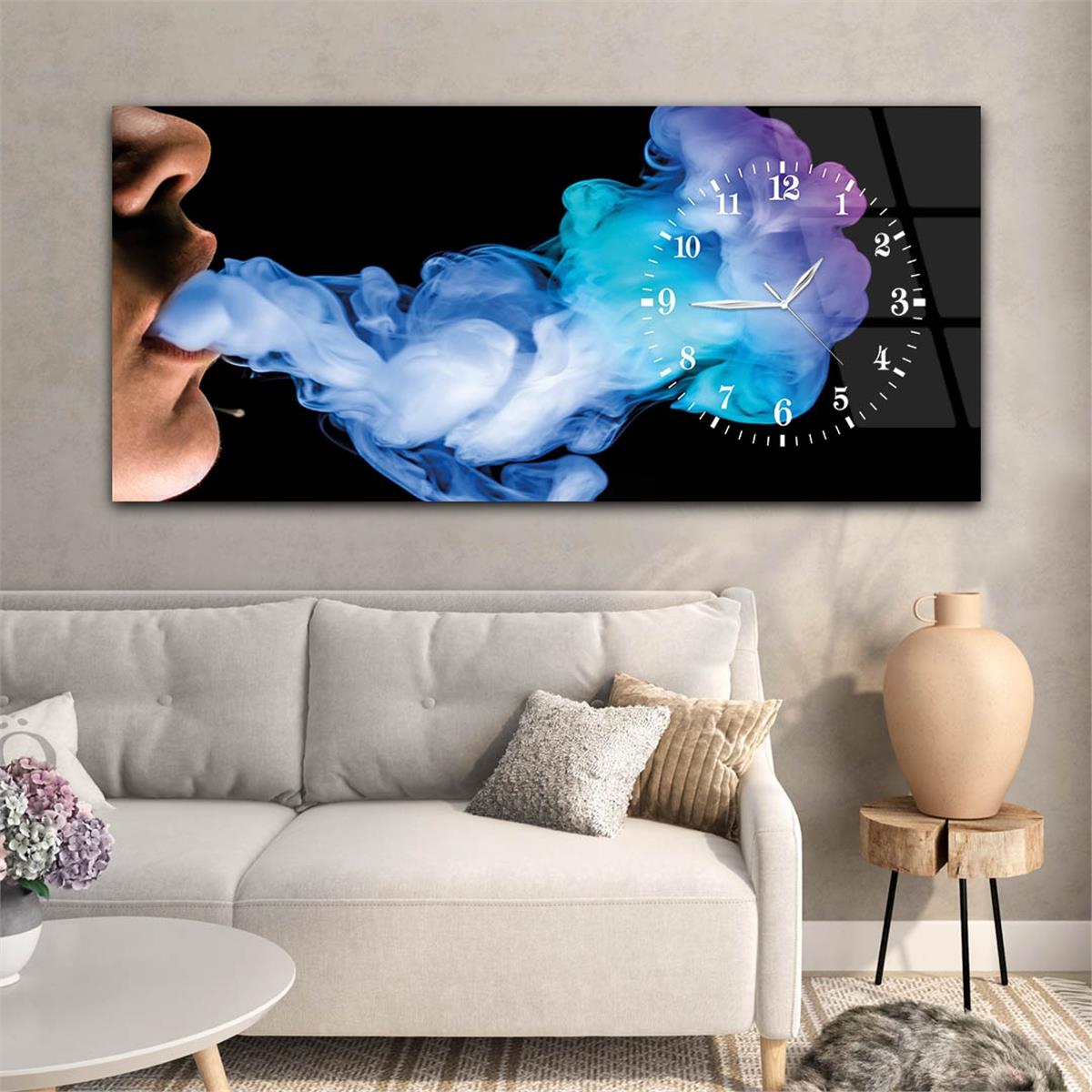 Side-Clock, Art And Nature-Themed Horizontal Glass Wall Painting 024