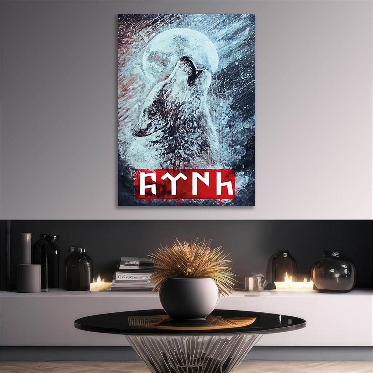 Howling Wolf and TÜRK Inscription Glass Wall Art