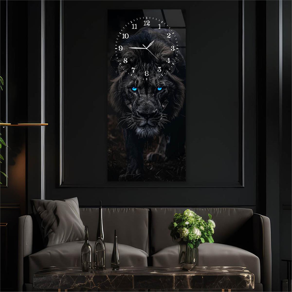 Dikey Üstten Saatli Sanat Temalı Cam Tablo 085