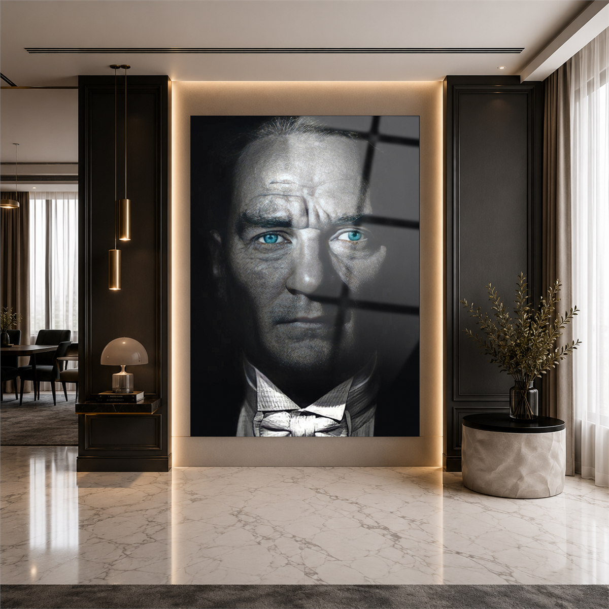 Gazi Mustafa Kemal Atatürk Mavi Bakış Portre Cam Tablo