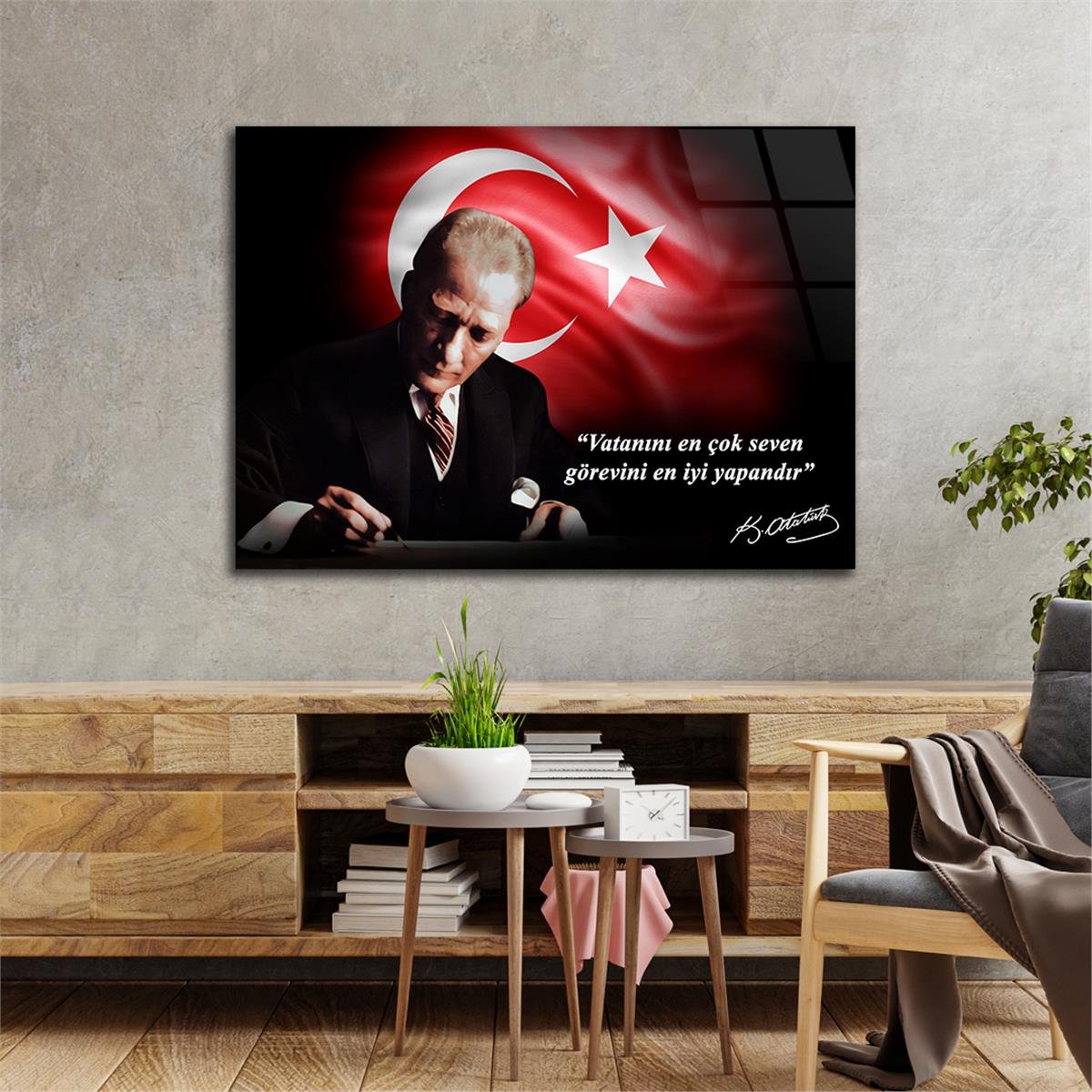 Yatay VatanTemalı Cam Tablo 131