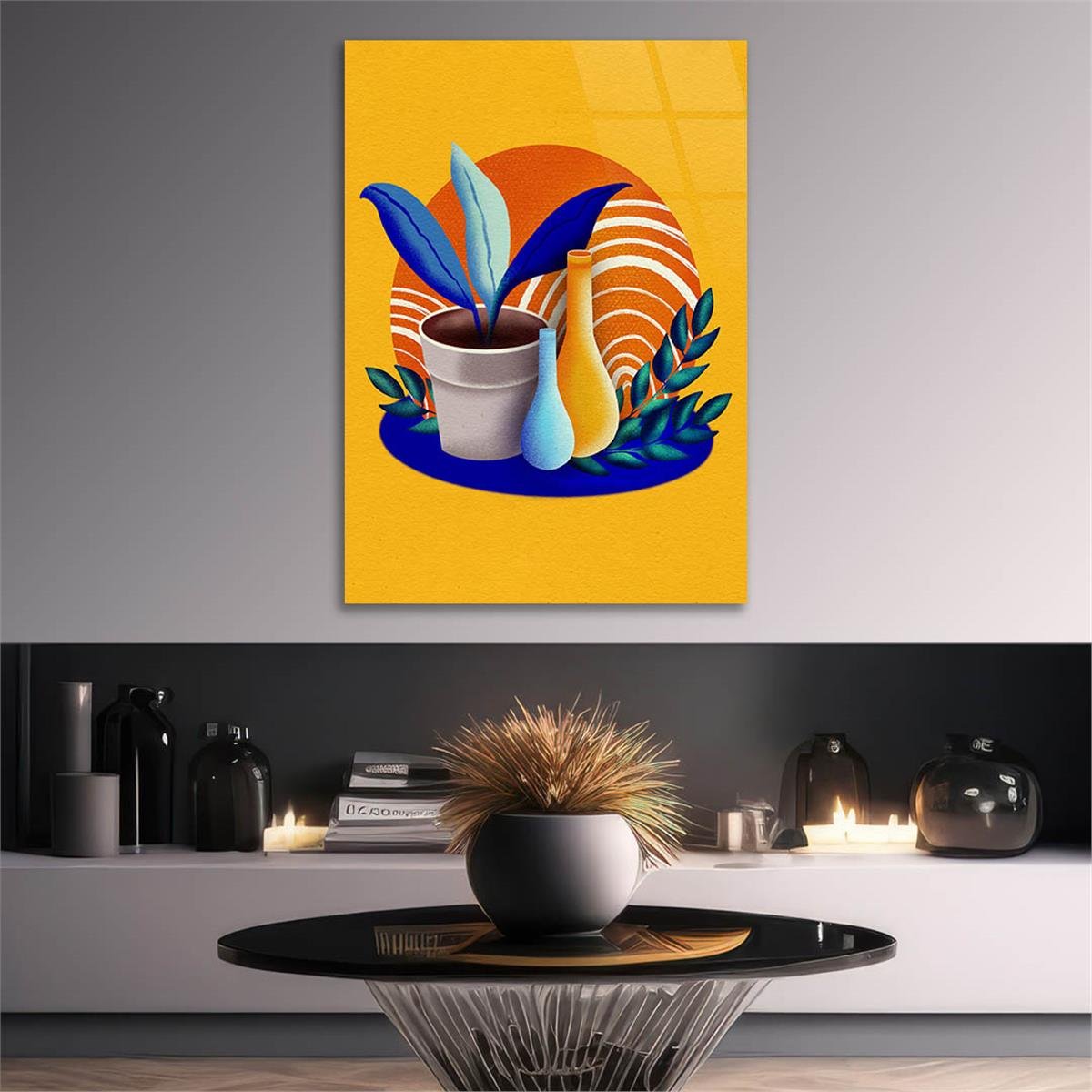 Dikey Sanat Temalı Cam Tablo 541