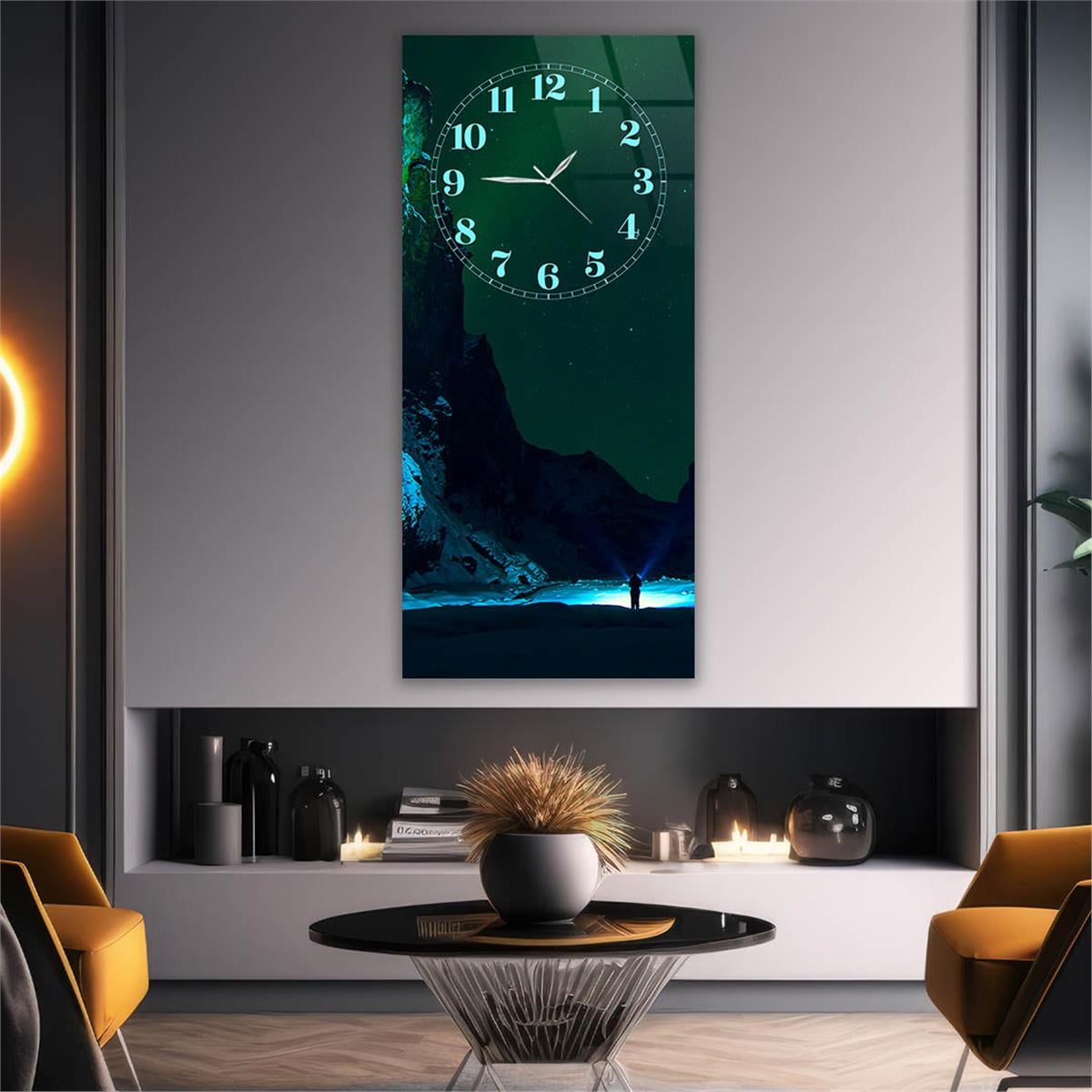 Vertical Art Themed Glass Wall Art with Clock at the Top 019