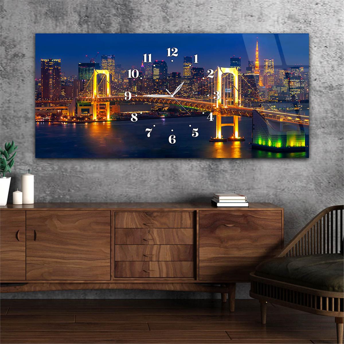 Yatay Saatli Ortadan Sanat Temalı Cam Tablo140