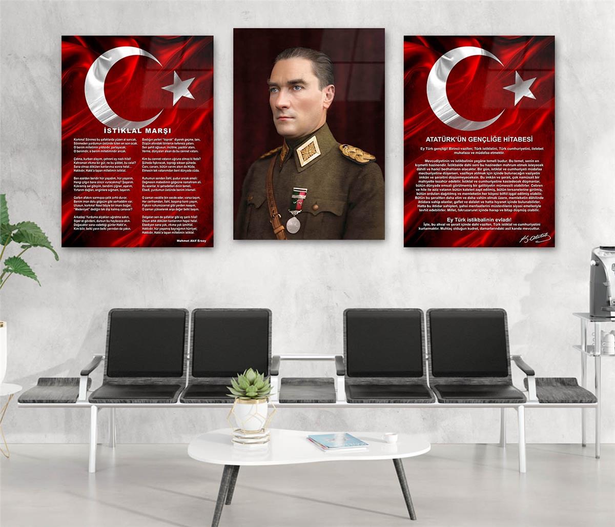  3'lü Set VatanTemalı Cam Tablo 32