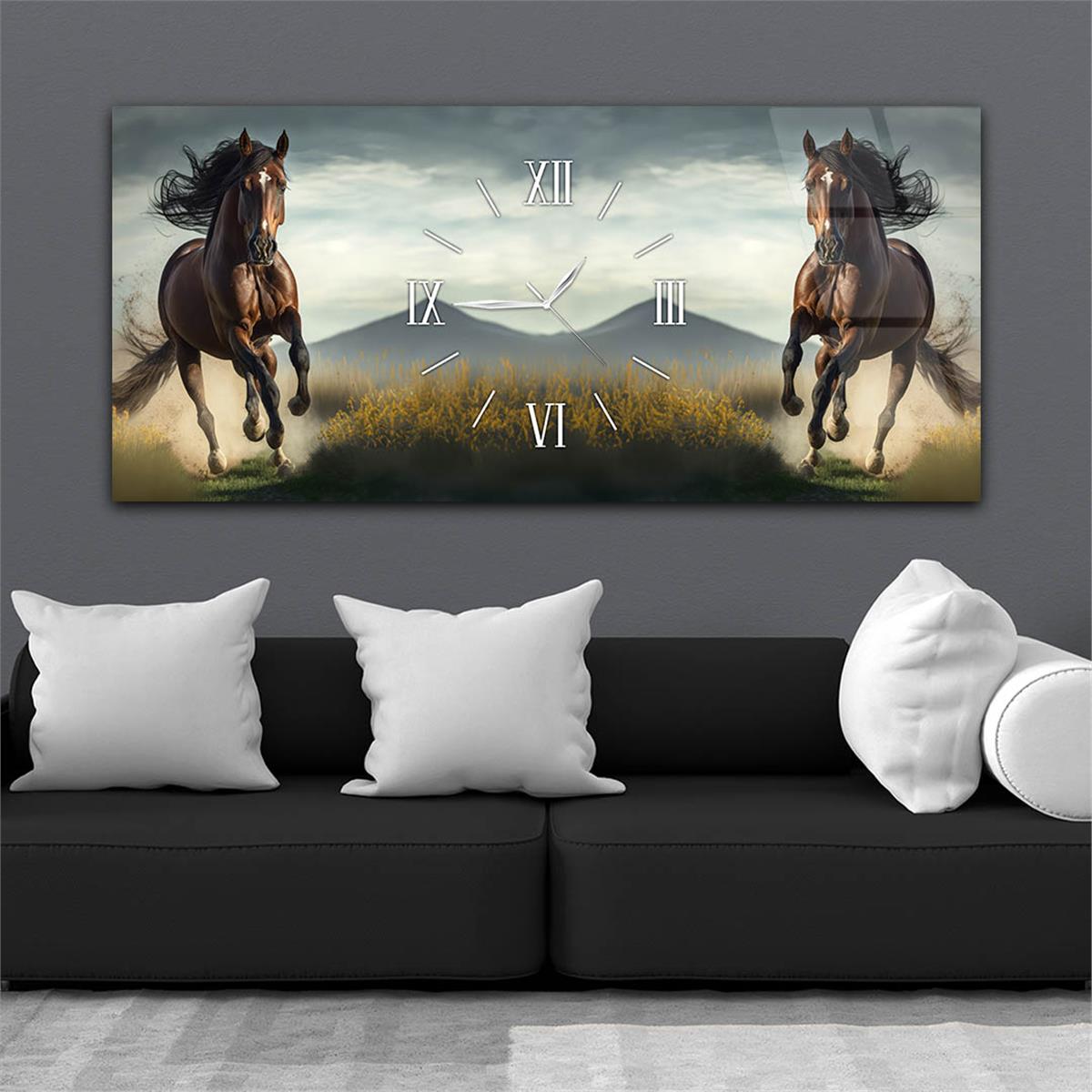 Middle-Clock, Art And Nature-Themed Horizontal Glass Wall Painting 056