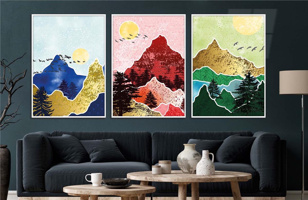 Alüminyum Çerçeveli Sanat Temalı 3'lü Set MDF Tablo 0020