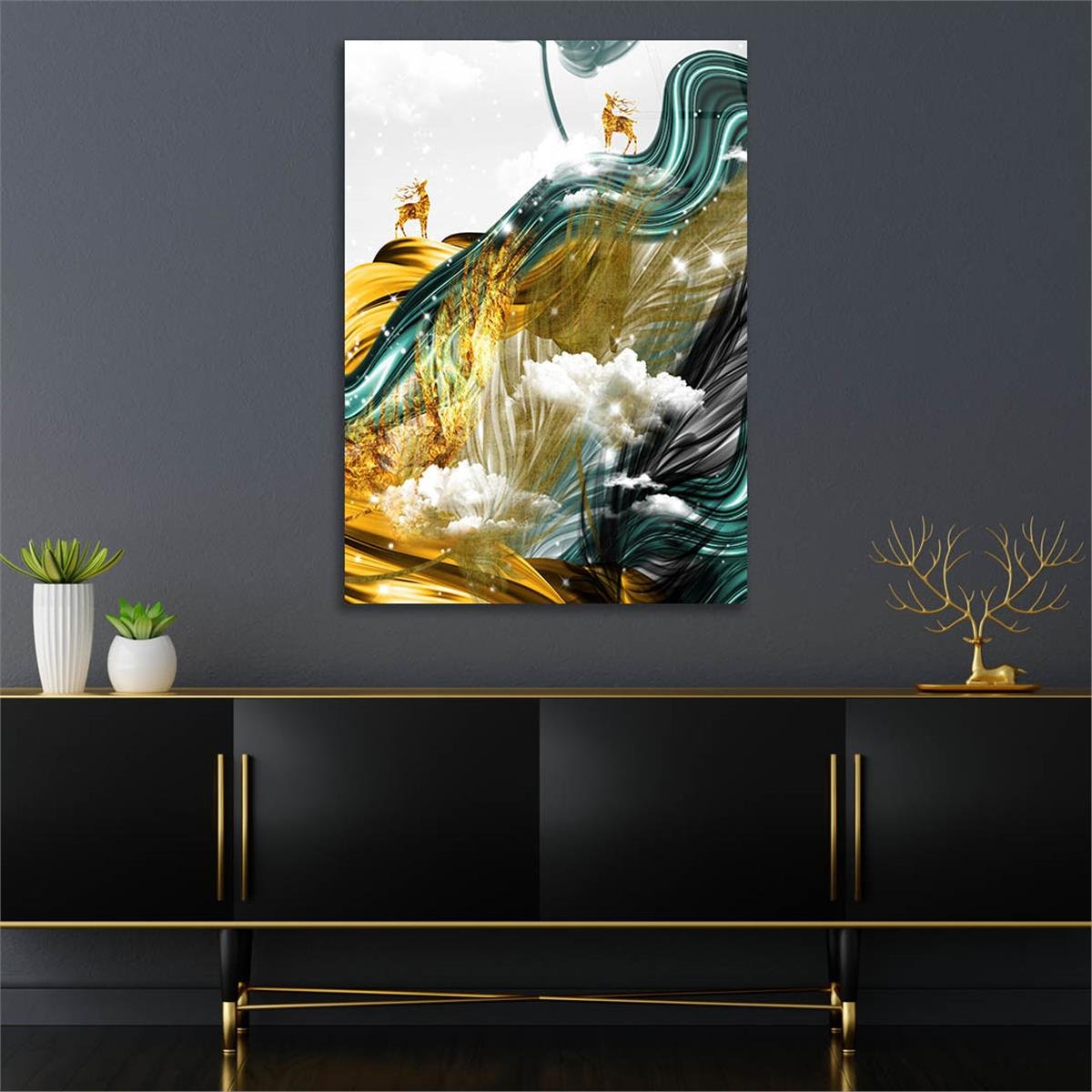Dikey Sanat Temalı Cam Tablo 340